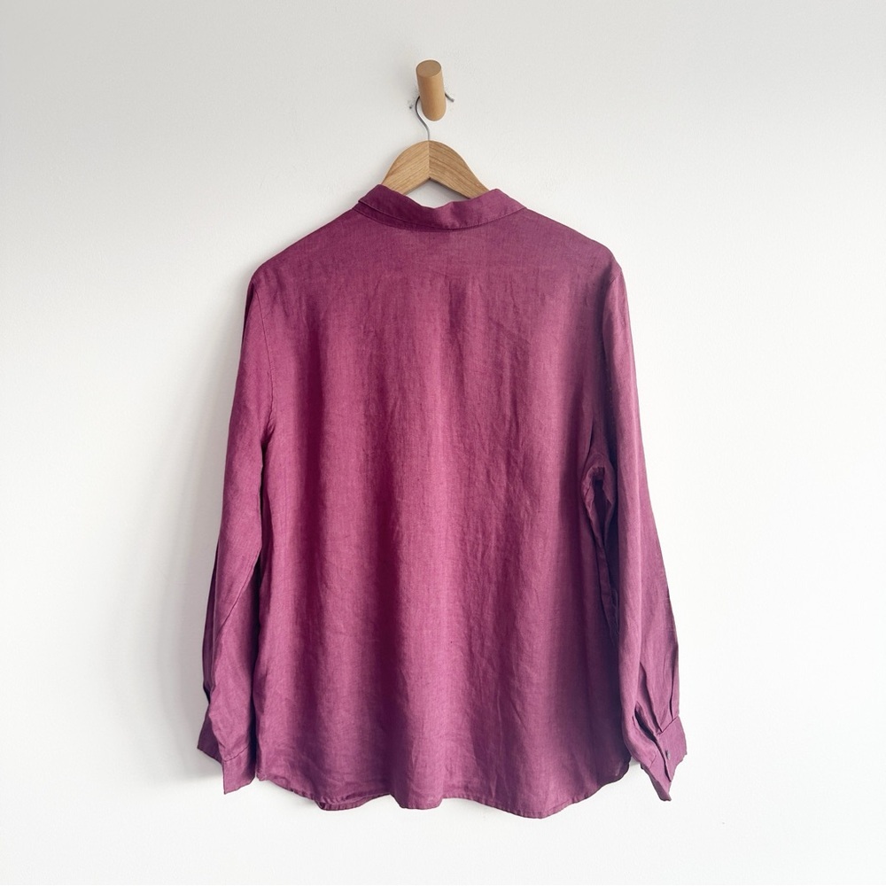 J. Jill Linen Top Button Front Long Sleeve Mauve Medium - Picture 3 of 7